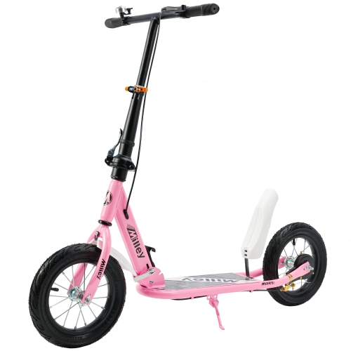 Image 1 de 9.. Trottinette pliable antichoc de TOPTENG pour adultes et adolescents avec pneus pneumatiques en caoutchouc à roulement doux de 12&nbsp;po, rose