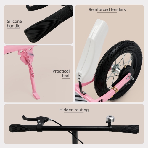 TOPTENG Shock-Absorbing Foldable Commuter Kick Scooter For Adults and Teens With 12" Large Smooth Rolling Rubber Air Tires Pink