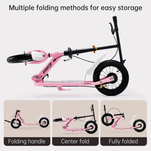 TOPTENG Shock-Absorbing Foldable Commuter Kick Scooter For Adults and Teens With 12" Large Smooth Rolling Rubber Air Tires Pink