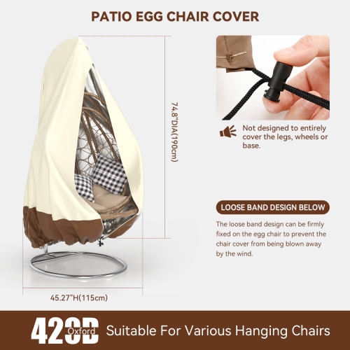 TOPTENG Patio Egg Chair Cover Hanging Outdoor Double Wicker Egg Swing Covers Waterproof