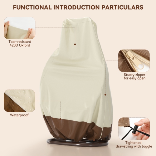 TOPTENG Patio Egg Chair Cover Hanging Outdoor Double Wicker Egg Swing Covers Waterproof