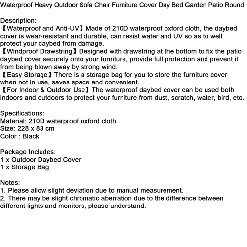 TOPTENG Waterproof Heavy Outdoor Sofa Chair Furniture Cover Day Bed Garden Patio Round