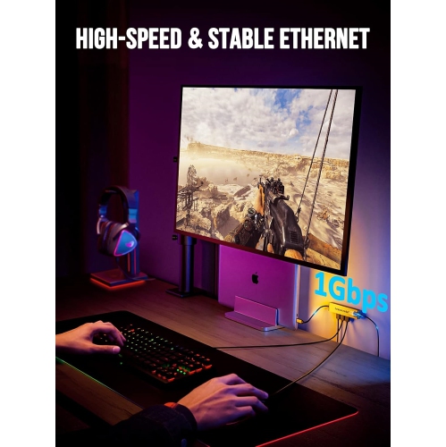 USB C Multiport Adapter, 7 in 1 USB C Hub Dongle with Gigabit Ethernet, 100W PD, 4K HDMI, 2 USB 3.0 Ports, SD/TF Card Reader for MacBook Pro/Air M1,