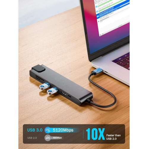 USB C Multiport Adapter, 7 in 1 USB C Hub Dongle with Gigabit Ethernet, 100W PD, 4K HDMI, 2 USB 3.0 Ports, SD/TF Card Reader for MacBook Pro/Air M1,