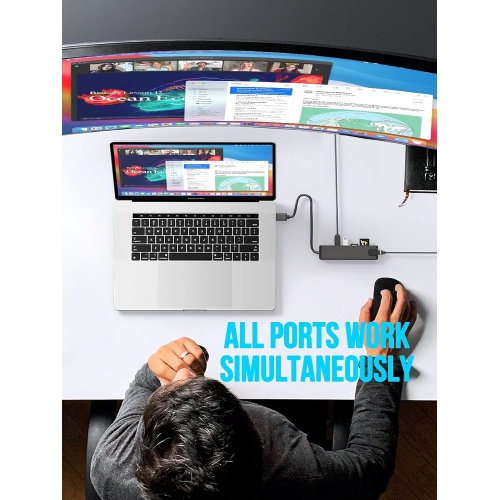 USB C Multiport Adapter, 7 in 1 USB C Hub Dongle with Gigabit Ethernet, 100W PD, 4K HDMI, 2 USB 3.0 Ports, SD/TF Card Reader for MacBook Pro/Air M1,