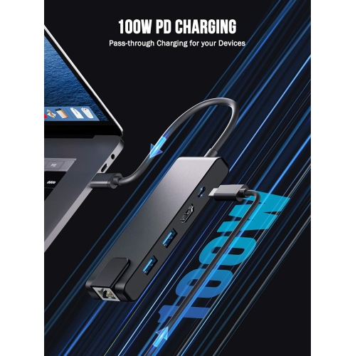 USB C Ethernet Hub-1000Mbps, 5 in 1 USB C Dongle USB C Multiport Adapter with HDMI 4K, 2 USB 3.0, 100W PD, USB C Dock for MacBook Pro/Air M1, iPad