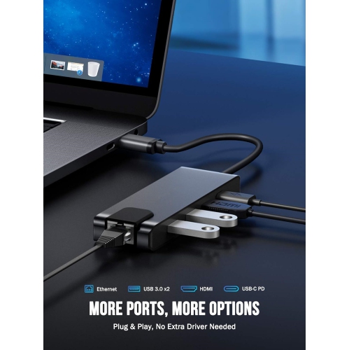 USB C Ethernet Hub-1000Mbps, 5 in 1 USB C Dongle USB C Multiport Adapter with HDMI 4K, 2 USB 3.0, 100W PD, USB C Dock for MacBook Pro/Air M1, iPad