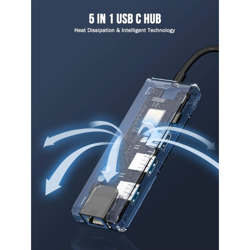 USB C Ethernet Hub-1000Mbps, 5 in 1 USB C Dongle USB C Multiport Adapter with HDMI 4K, 2 USB 3.0, 100W PD, USB C Dock for MacBook Pro/Air M1, iPad