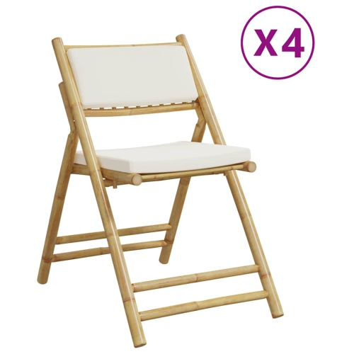 VIDAXL  4 Piece Folding Bistro Chairs With Cream Cushions Bamboo In White