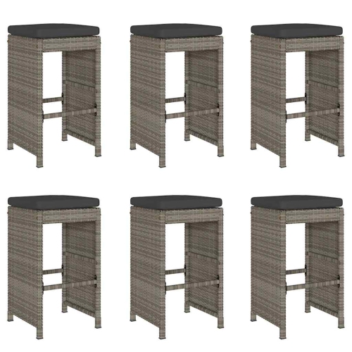 vidaXL Garden Bar Stools with Cushions 6 pcs Grey Poly Rattan