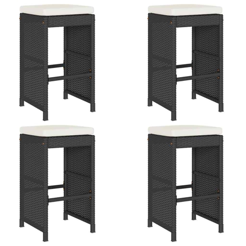 vidaXL Garden Bar Stools with Cushions 4 pcs Black Poly Rattan