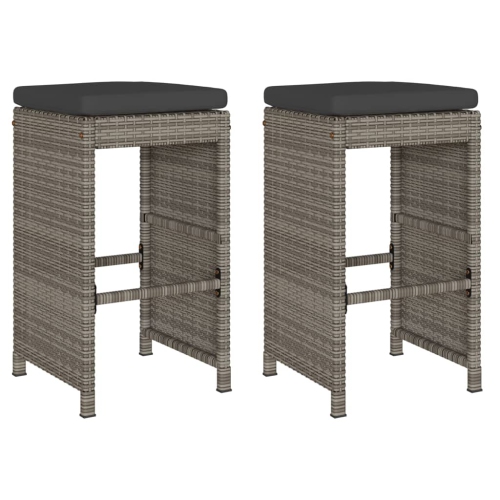 vidaXL Garden Bar Stools with Cushions 2 pcs Grey Poly Rattan