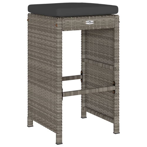 vidaXL Garden Bar Stools with Cushions 2 pcs Grey Poly Rattan
