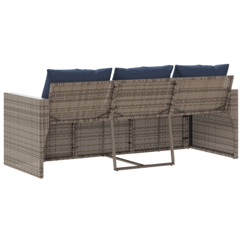 Canapé de jardin vidaXL avec coussins 3 places en rotin de polyester gris