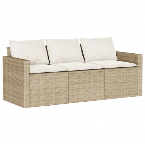 Divan de jardin vidaXL avec coussins, 3 places, beige, rotin de polyester