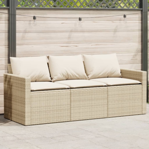 Divan de jardin vidaXL avec coussins, 3 places, beige, rotin de polyester