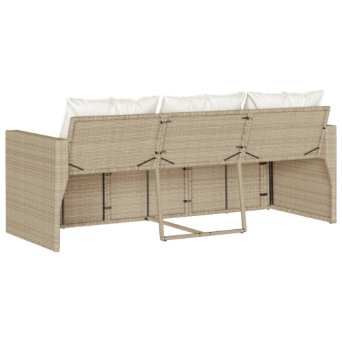 Divan de jardin vidaXL avec coussins, 3 places, beige, rotin de polyester