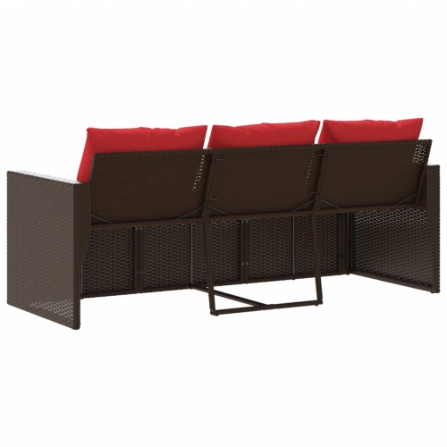 vidaXL Garden Sofa with Cushions 3-Seater Brown Poly Rattan