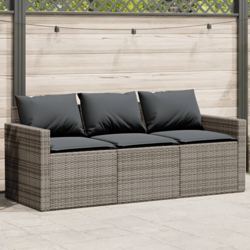 Canapé de jardin vidaXL avec coussins 3 places en rotin de polyester gris