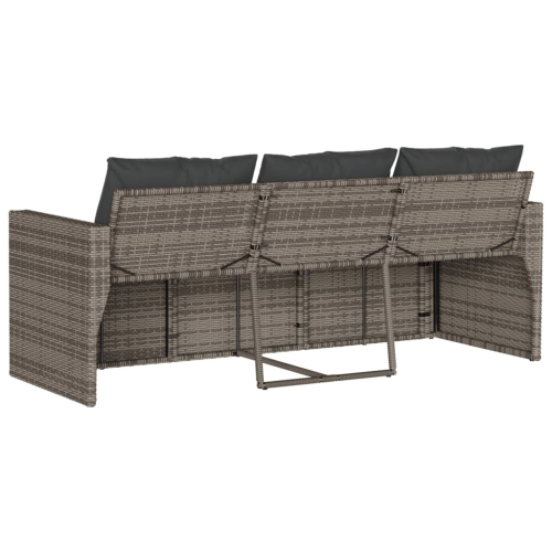 Canapé de jardin vidaXL avec coussins 3 places en rotin de polyester gris