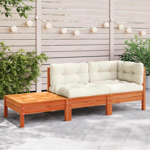 vidaXL Garden Sofa with Cushions and Footstool Solid Wood Pine