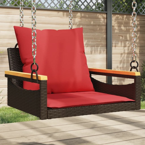 vidaXL Swing Bench with Cushions Brown 63x62x40 cm Poly Rattan