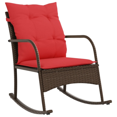 vidaXL Garden Rocking Chair with Cushions Brown Poly Rattan