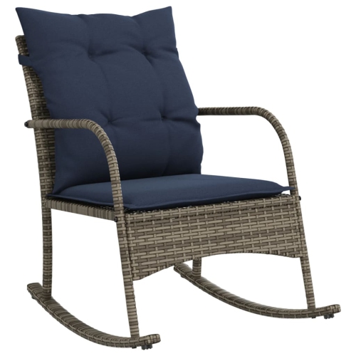 vidaXL Garden Rocking Chair with Cushions Grey Poly Rattan