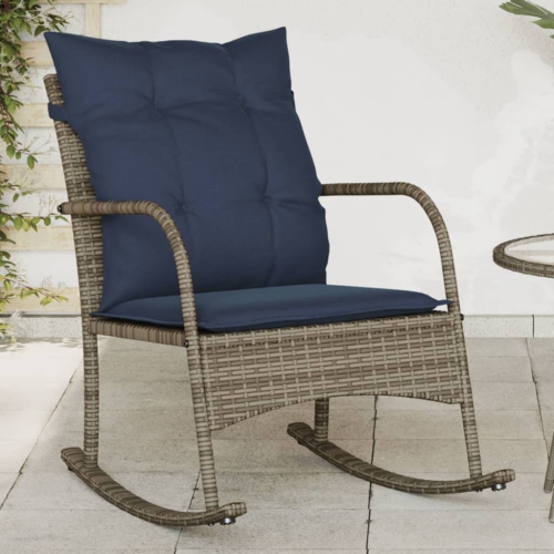 vidaXL Garden Rocking Chair with Cushions Grey Poly Rattan