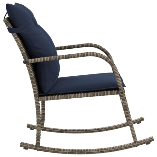 vidaXL Garden Rocking Chair with Cushions Grey Poly Rattan