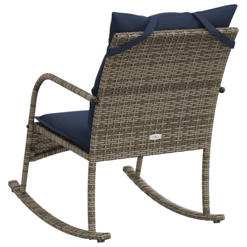 vidaXL Garden Rocking Chair with Cushions Grey Poly Rattan