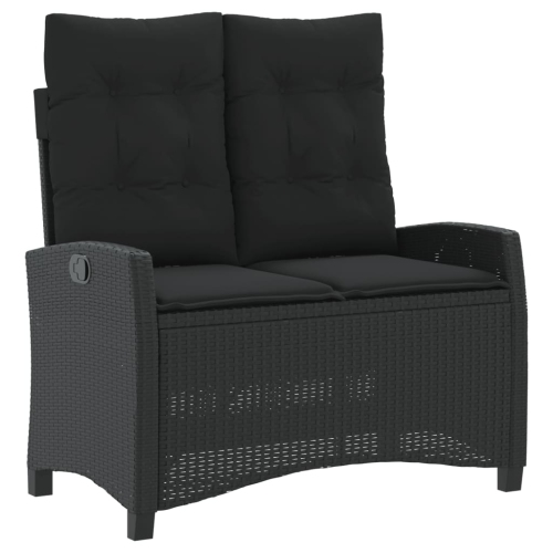 vidaXL Reclining Garden Bench with Cushions Black Poly Rattan