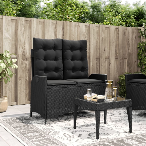 VidaXL – Banc de jardin inclinable avec coussins en poly rotin noir