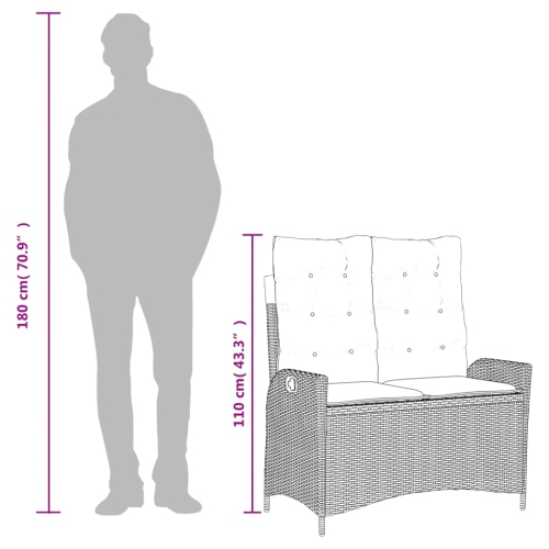 VidaXL – Banc de jardin inclinable avec coussins en poly rotin noir