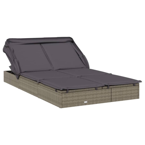 VIDAXL  2-Person Sunbed With Foldable Roof 213X118X97 Cm Poly Rattan In Grey