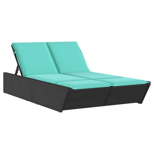 VIDAXL  Double Sun Lounger With Cushions Black Poly Rattan