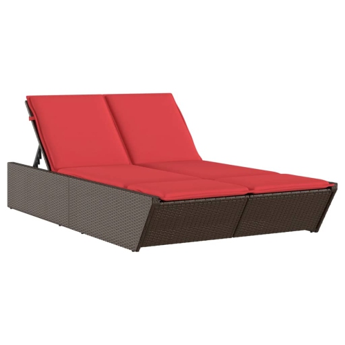 VIDAXL  Double Sun Lounger With Cushions Brown Poly Rattan