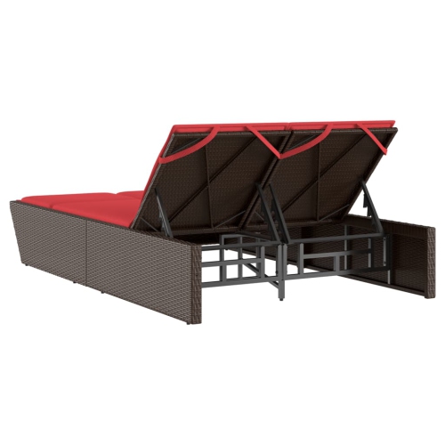 vidaXL Double Sun Lounger with Cushions Brown Poly Rattan