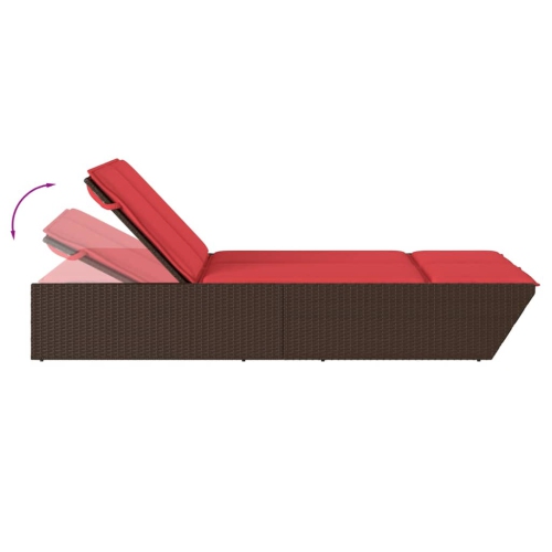 vidaXL Double Sun Lounger with Cushions Brown Poly Rattan