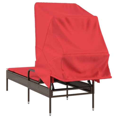 vidaXL Sun Lounger with Canopy Brown Poly Rattan