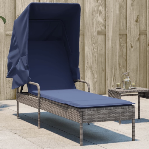Chaise longue vidaXL avec auvent en rotin de polyester gris