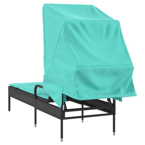 vidaXL Sun Lounger with Canopy Black Poly Rattan