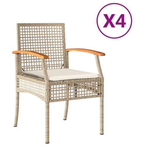 VIDAXL  Garden Chairs With Cushions 4 PCs Poly Rattan Acacia Wood In Beige