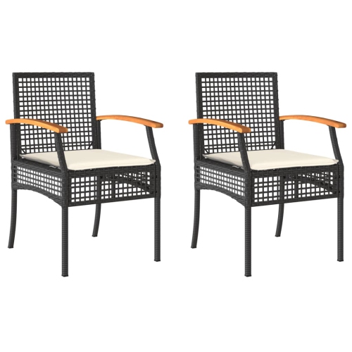 vidaXL Garden Chairs with Cushions 2 pcs Black Poly Rattan Acacia Wood