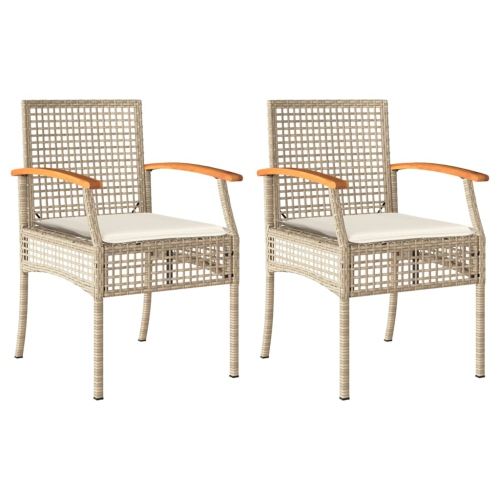 vidaXL Garden Chairs with Cushions 2 pcs Beige Poly Rattan Acacia Wood