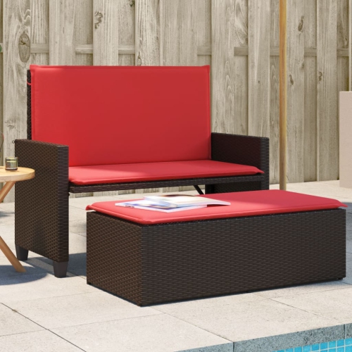 vidaXL Garden Bench with Cushions and Footstool Brown Poly Rattan