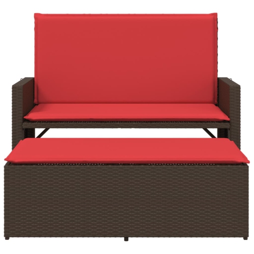 vidaXL Garden Bench with Cushions and Footstool Brown Poly Rattan