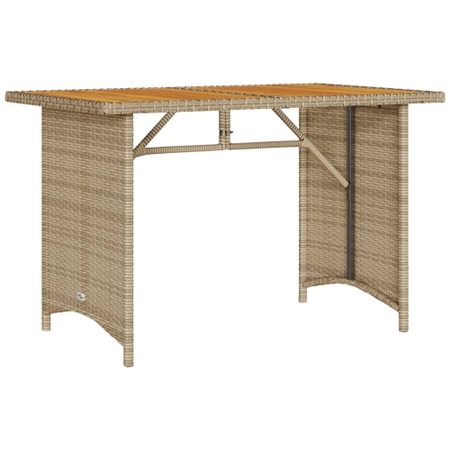 VIDAXL  Garden Table With Wooden Top Beige 110X68X70 Cm Poly Rattan