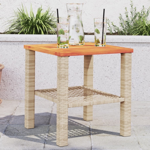 Table de jardin vidaXL beige 40x40Prés 42&nbsp;cm poly rotin bois d'acacia