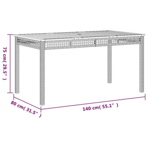 VidaXL Table de jardin noire 140x80Pi 75 cm poly rotin bois d'acacia